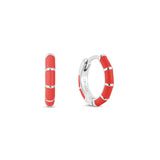 PRE-ORDER Aurora Coral Enamel Huggie Hoop - Silver
