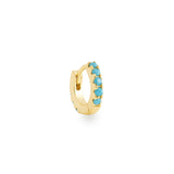 Azure gold and turquoise tiny single huggie hoop earring