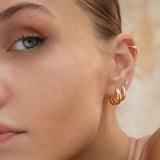 Leia 9k solid yellow gold linear 3 crystal flat back stud earring