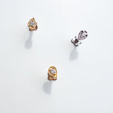 Larme 9k solid yellow gold miligrain teardrop shape internally threaded crystal labret stud earring