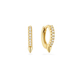 Blanco gold and white stone spike huggie hoop earring