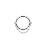Cadena 9k solid white gold single chain hinged hoop earring