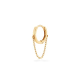 Coevo 14k solid yellow gold single huggie hoop earring with single chain