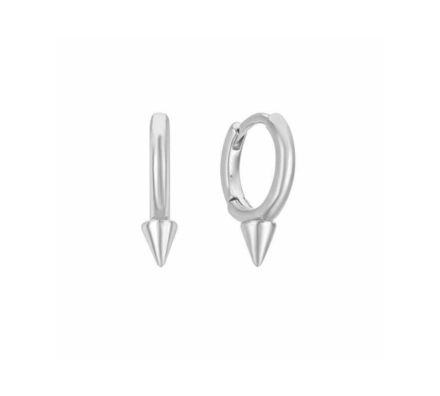 Conique white gold silver spike huggie hoop earrings - Helix & Conch