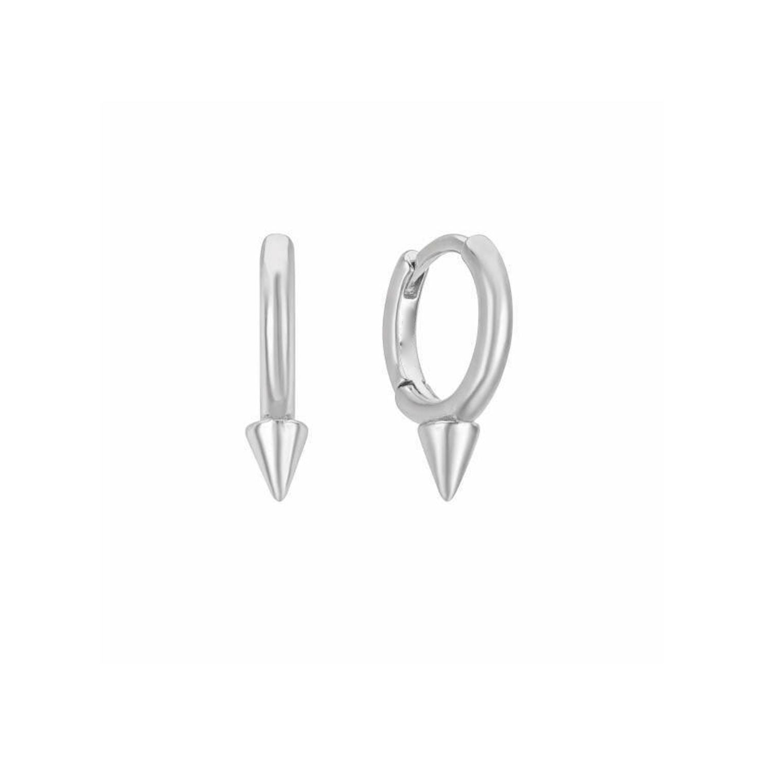 Conique white gold silver spike huggie hoop earrings - Helix & Conch