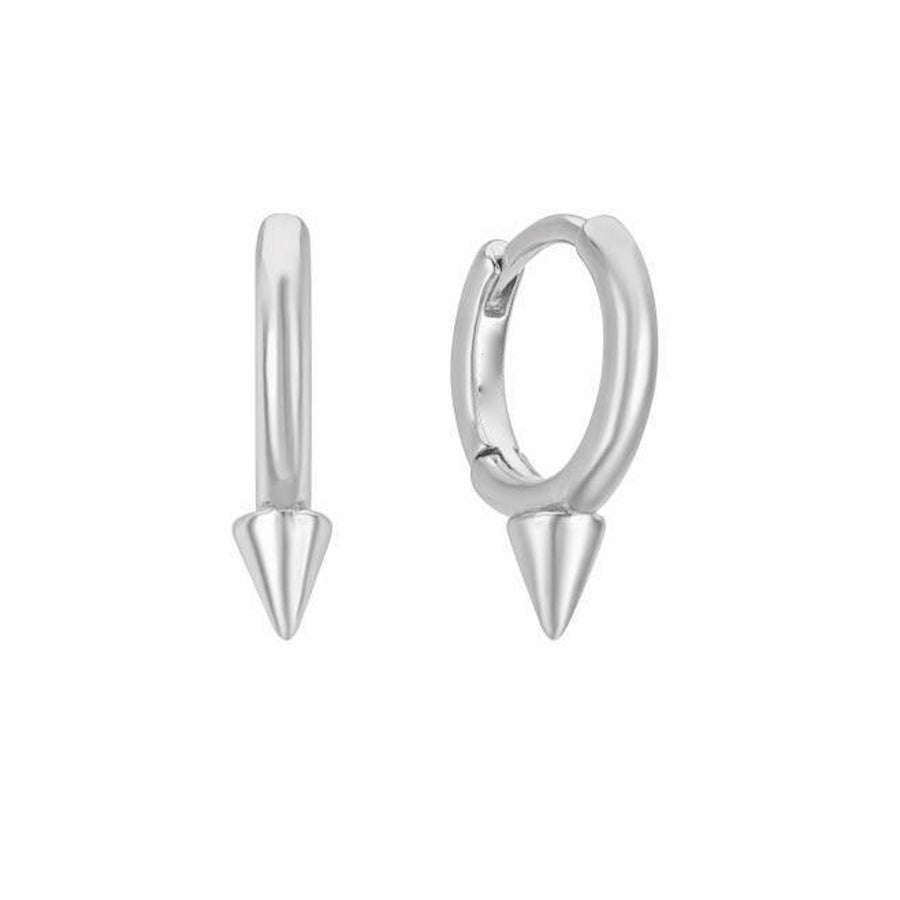 Conique white gold spike huggie hoop earring