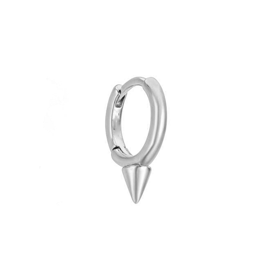 Conique white gold spike huggie hoop earring