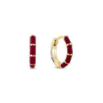 Gold hoop earrings with burgundy enamel 