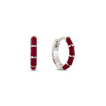 Silver hoop earrings with burgundy enamel 