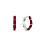Silver hoop earrings with burgundy enamel 