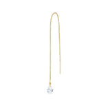 gold threader dangly earring with a teardrop shaped crystal