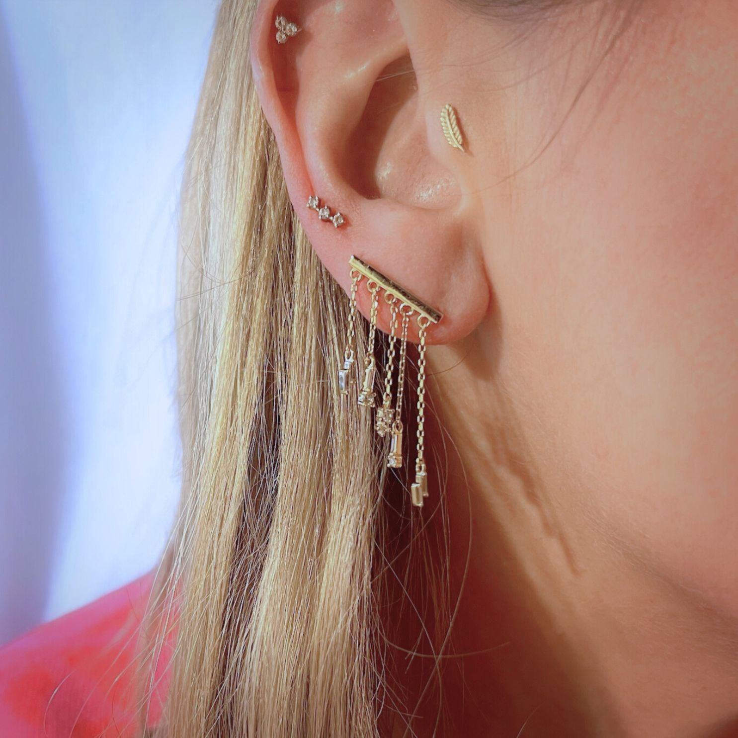cascade yellow gold chandelier chains earring - Helix & Conch