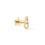 A 9k solid yellow gold flat back reversible stud earring with a celestial design, featuring a beaded prong set with brilliant-cut cubic zirconias