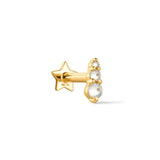 A 9k solid yellow gold flat back reversible stud earring with a celestial design, featuring a beaded prong set with brilliant-cut cubic zirconias