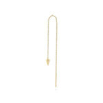 A single yellow gold spike threader earring with a long chain and a triangular spike at the end, displayed against a white background.