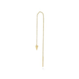 A single yellow gold spike threader earring with a long chain and a triangular spike at the end, displayed against a white background.