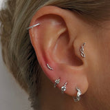 Gaia 14k solid white curved beaded and smooth internally threaded single labret stud - Helix & Conch