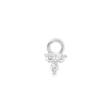 Flor single 9k solid white gold tiny 3 crystal charm for hinged segment earring