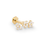 Flores 14k solid yellow gold triple flower internally threaded single labret stud earring