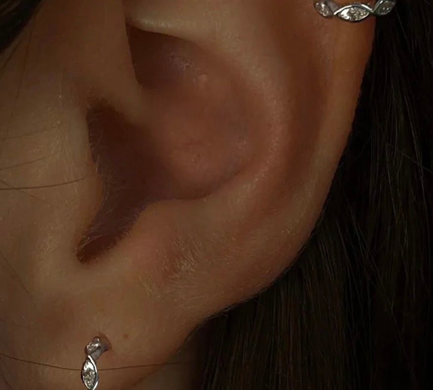 Tiare tiny 9k solid white gold marquise cut crystal single huggie hoop earring - Helix & Conch