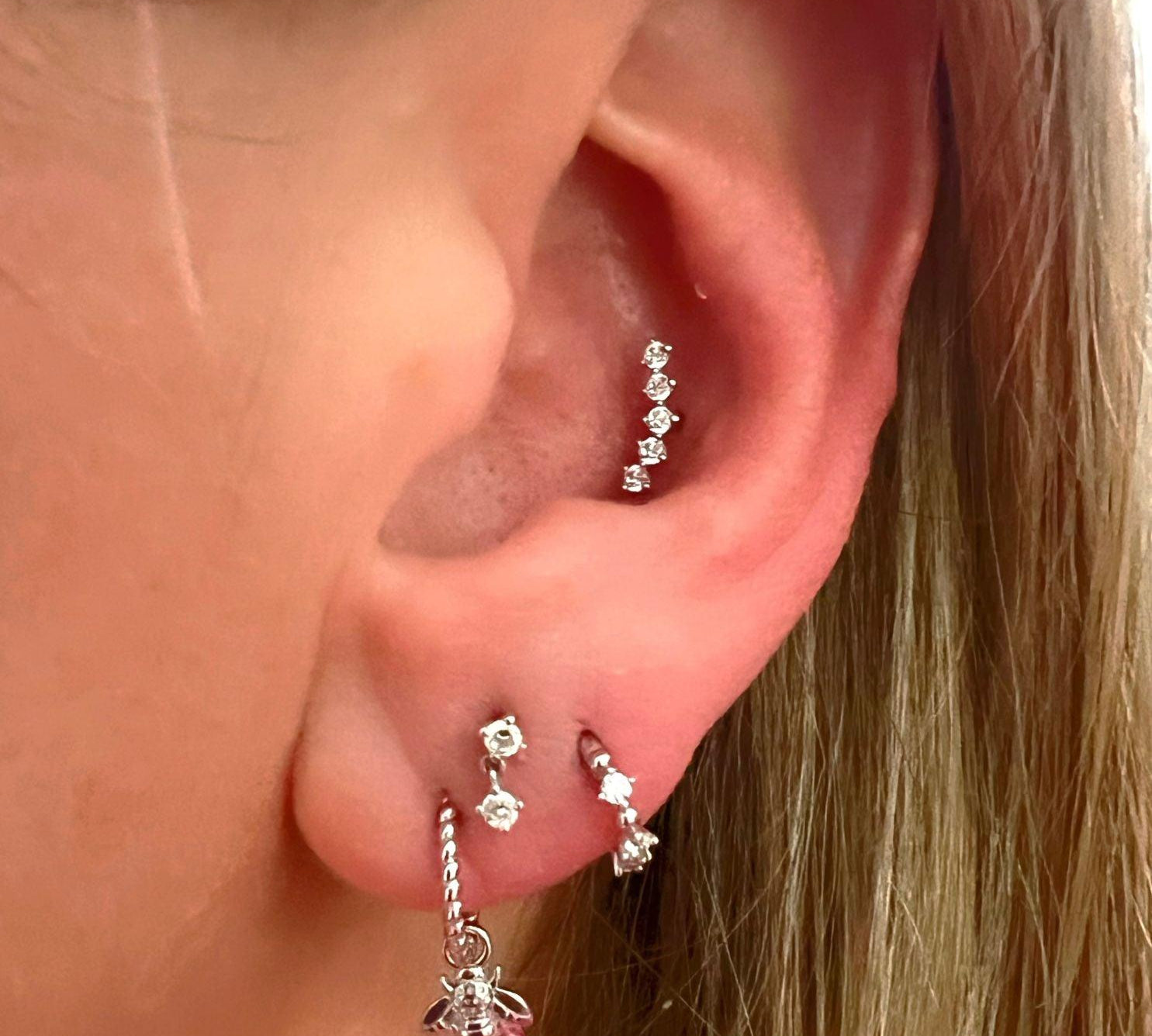 Trenza 14k solid white gold braided single hoop earring - Helix & Conch