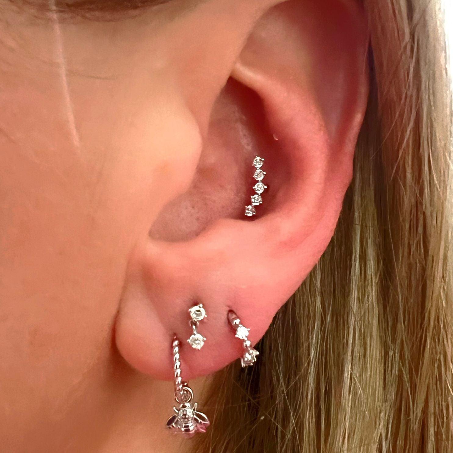 Trenza 14k solid white gold braided single hoop earring - Helix & Conch