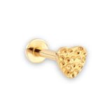 Cherie 9k solid yellow gold heart internally threaded labret stud earring