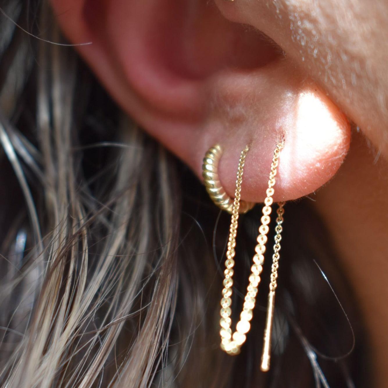 Hilo yellow gold single threader earring - Helix & Conch