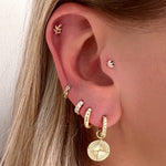 Tiare tiny 9k solid yellow gold marquise cut crystal single huggie hoop single earring - Helix & Conch