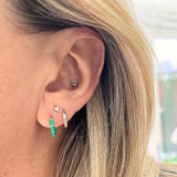 Verde Green Enamel Huggie Hoop - Silver