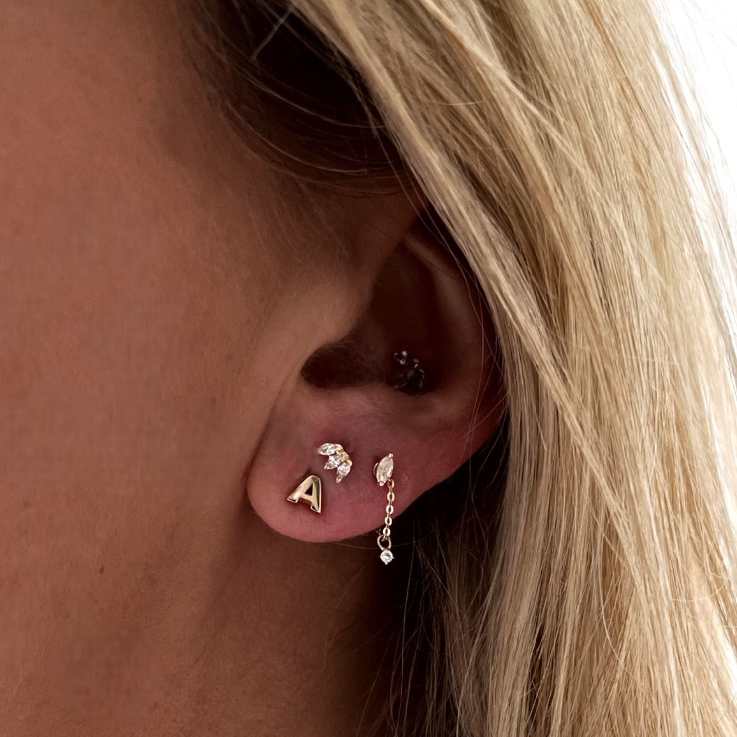Lottie Leigh x Helix & Conch 9k solid gold initial stud with butterfly back - Helix & Conch