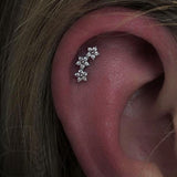 Flores 14k solid white gold triple flower internally threaded single labret stud - Helix & Conch