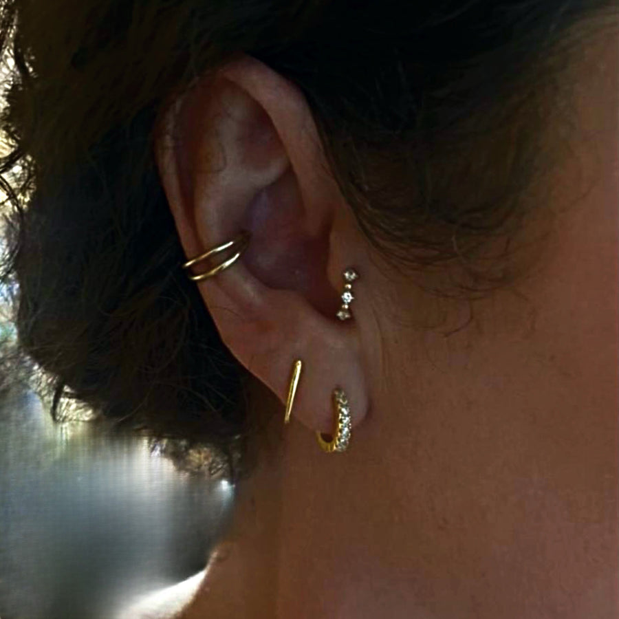 Luci 9k medium solid yellow gold crystal trio hinge single earring