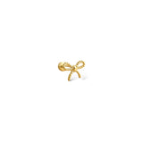 Cinta 14k solid yellow gold bow internally threaded labret stud earring