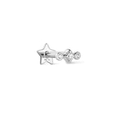A single 9k solid white gold linear stud earring with three cubic zirconia flat backs, designed to be worn on the ear.