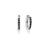Noir white gold and black stone spike huggie hoop earrings