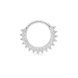 Ora 9k solid white gold double pavé jewelled hinged Daith single earring