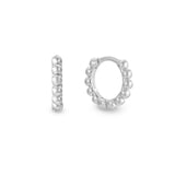 Perla medium white gold beaded huggie hoop earring