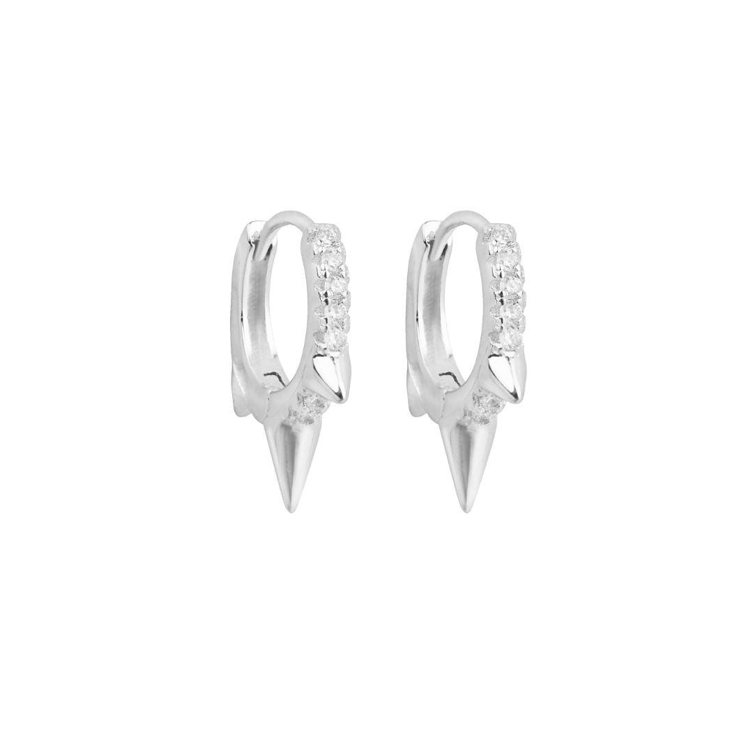 Picchi white Gold triple spike crystal huggie hoop earrings