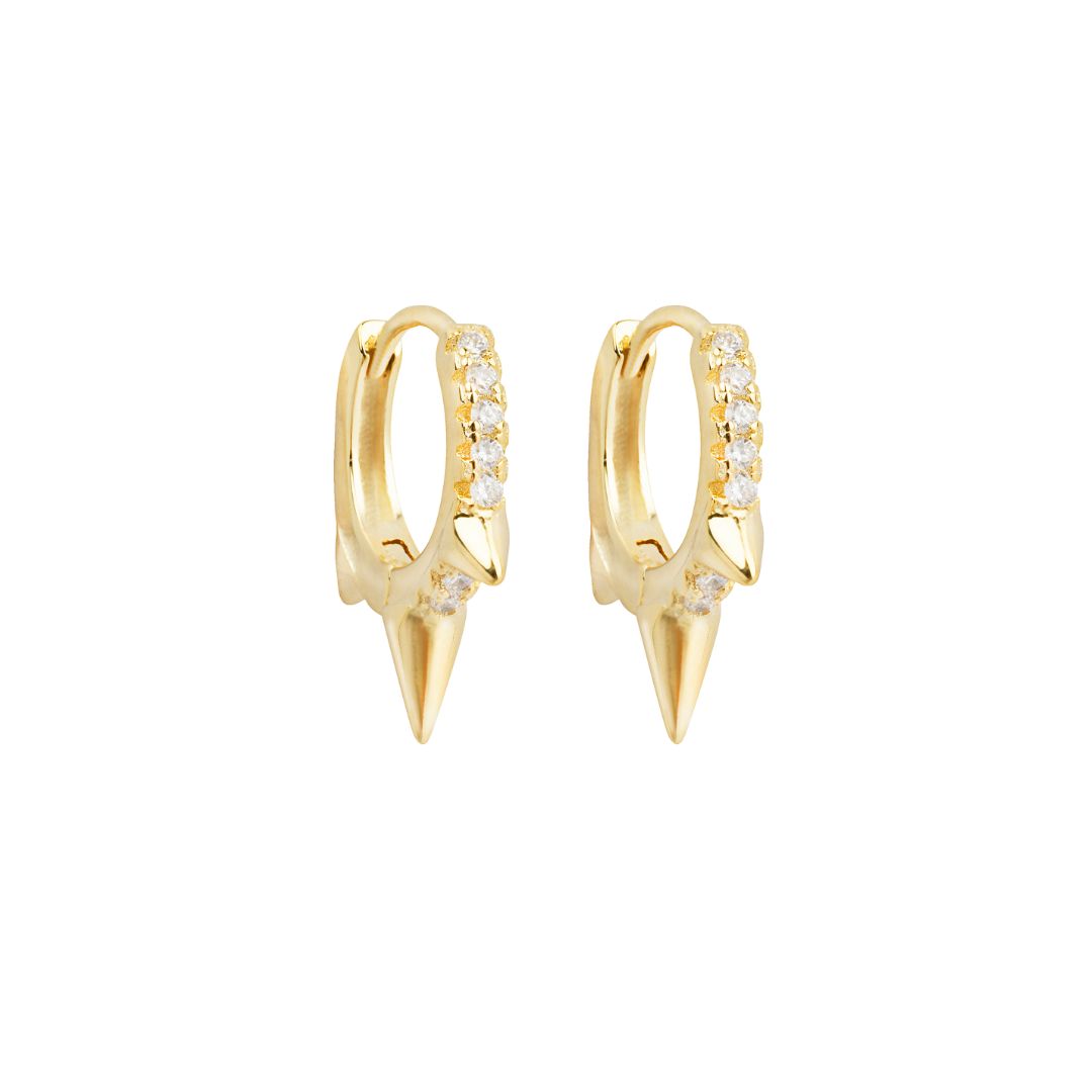 Picchi yellow Gold triple spike crystal huggie hoop earrings