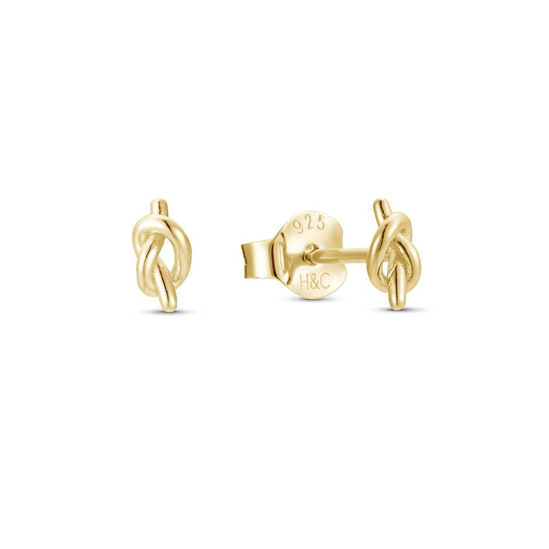 Yellow gold plated knot stud earrings