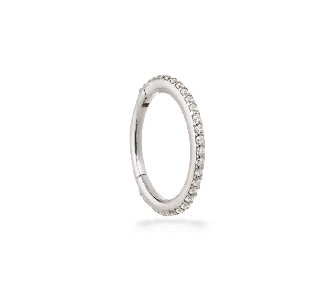 Rizo large 9k solid white gold pavé eternity hinge earring for conch