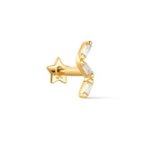 A 9k solid yellow gold zigzag flat back stud earring with three baguette-cut cubic zirconias.