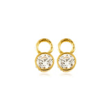 Gold earring charm with clear gemstones on a white background