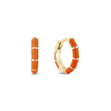 Spritz Orange enamel and yellow gold plated huggie hoop earring