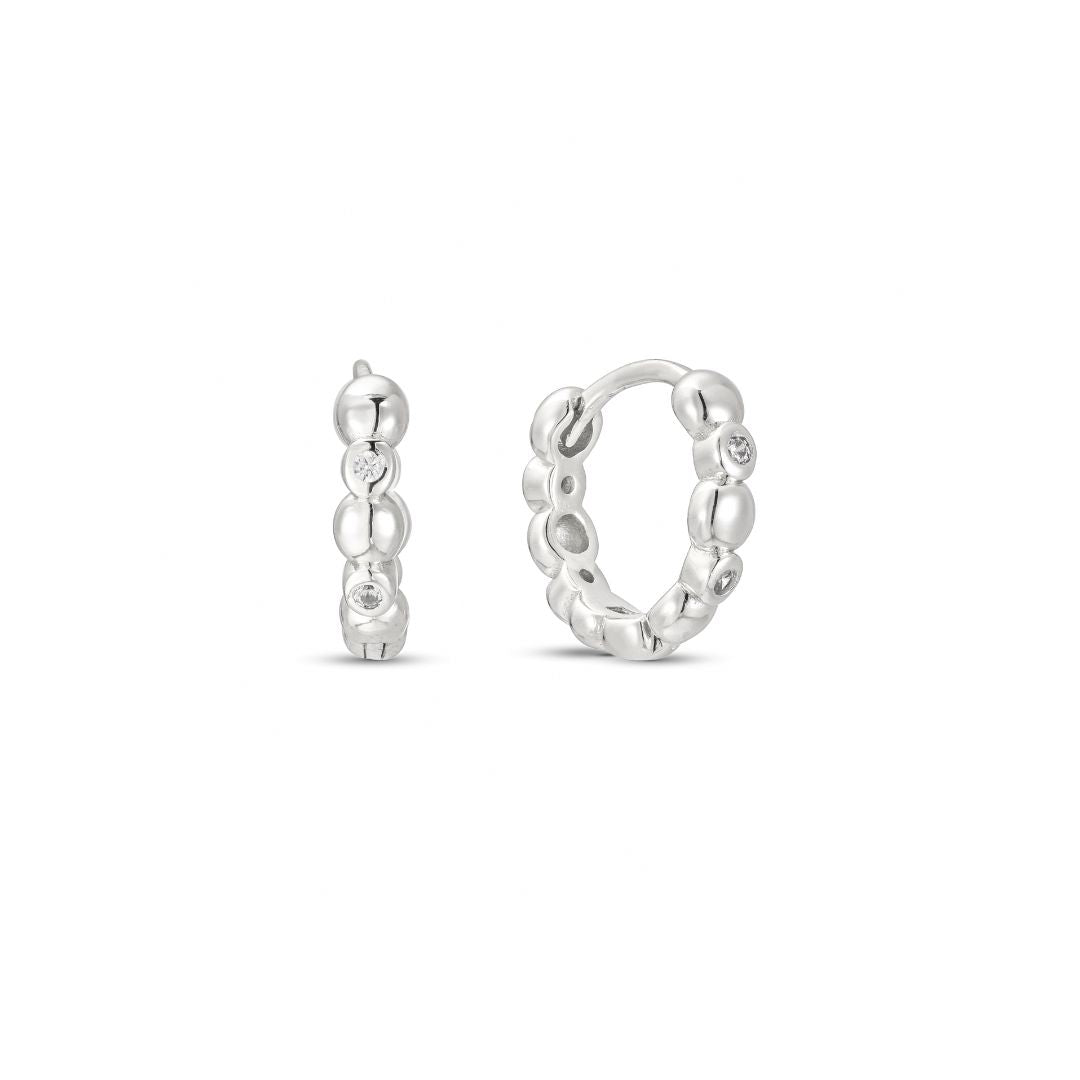 White gold beaded huggie hoop