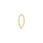 A single 14k solid yellow gold braided hoop earring against a white background.