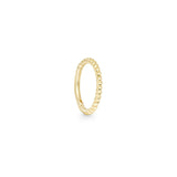 A single 14k solid yellow gold braided hoop earring against a white background.
