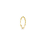 A single 14k solid yellow gold braided hoop earring against a white background.