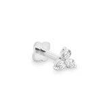 Trillium 9k solid white gold tri stone internally threaded labret stud